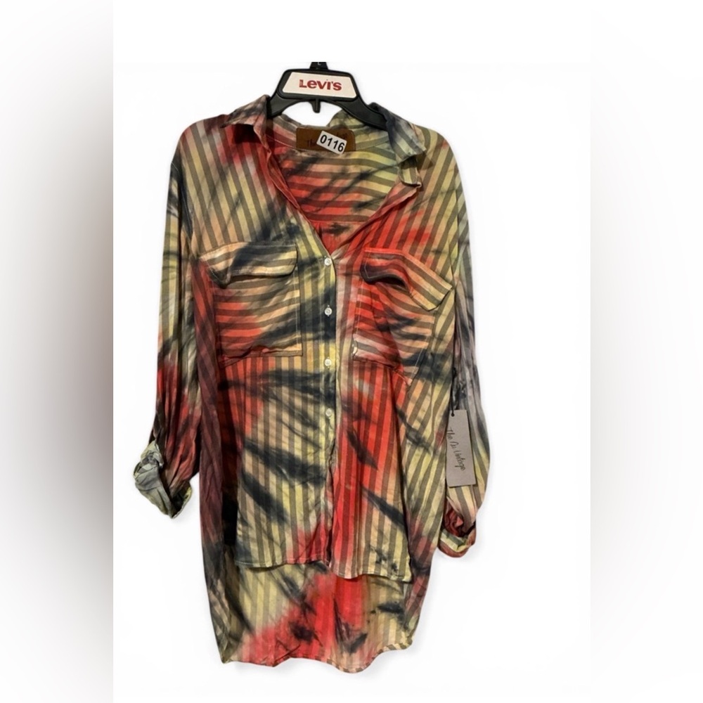 NWT The Nu Vintage USA Abstract Stripe High Low Rayon Tunic Top Large Boho - Picture 3 of 10